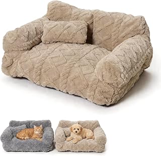 2026 New Plush Calming Pet Sofa Bed for Dogs and Cats, Dog Cat Couch with Removable Washable Cover, Fluffy Comfort Bed for Small Medium Large Pets, Non-Slip Bottom, All Seasons (Beige, Medium)