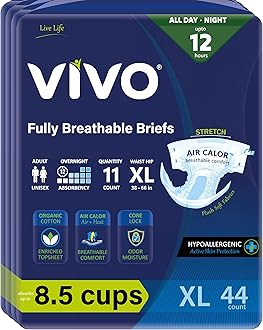 VIVO Organic Cotton Overnight Sensitive Skin Adult Incontinence Diaper Briefs with Tabs, X-Large 44 Count