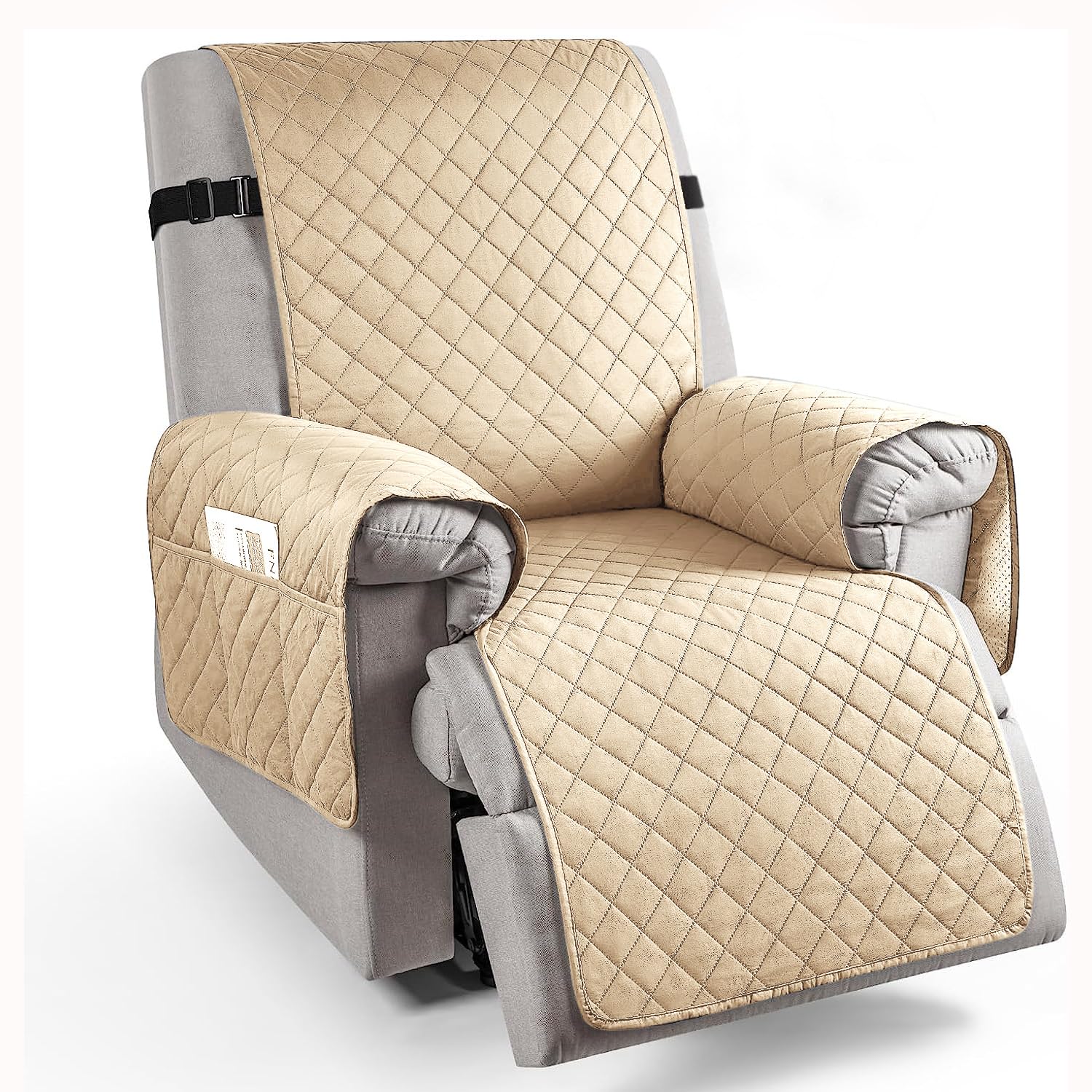 HOKIPO Polyester Quilted Recliner Cover For 1 Seater With Side Pockets,Sand Brown(Ar-4759-Sbr)