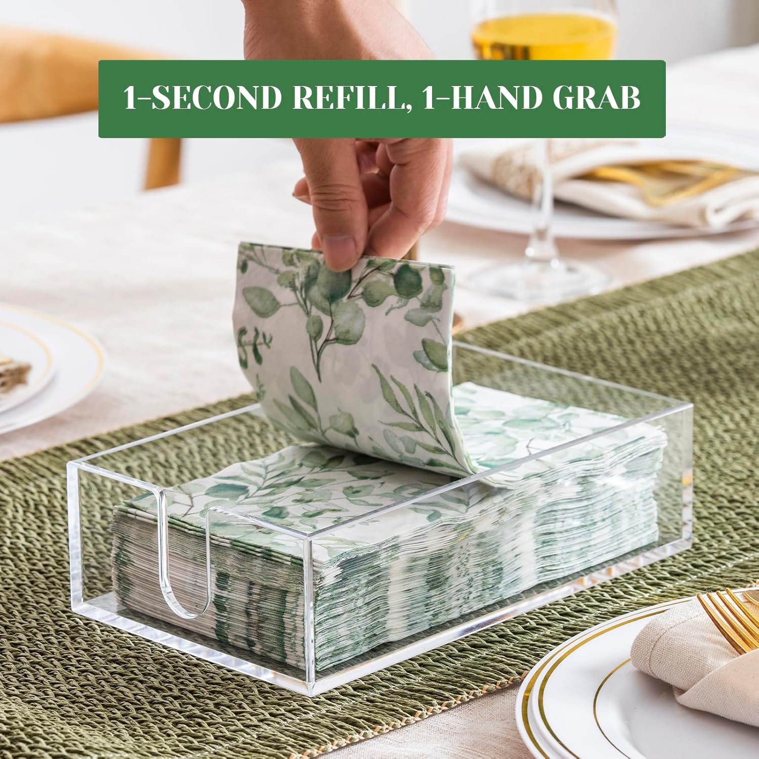 MAONAME Acrylic Napkin Holder for Table, Guest Paper Towel Holders for Bathroom, Waterproof Disposable Hand Towel Holder, Clear Napkins Tray for Kitchen, Hotel, 8.7” x 5.3”