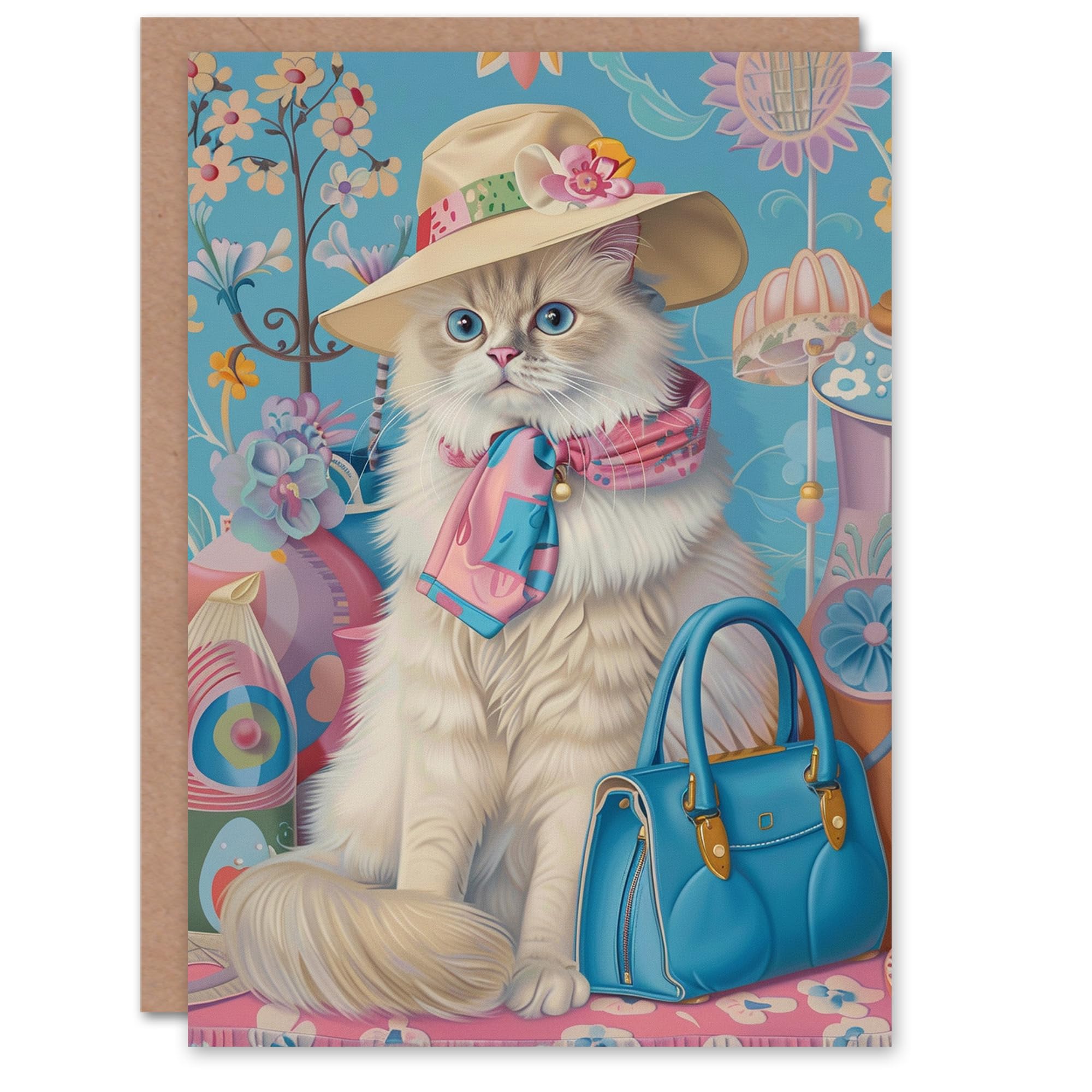 Artery8 Birthday Card Ragdoll Cat Lover Pet Floral Fashion Accessories For Her Gran Sister Niece Daughter Wife Woman Greeting Card