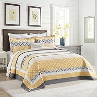 Vista 12 de Finlonte Colcha tamaño Queen extragrande de 100 % algodón de 102 x 120 pulgadas, juego de colcha acolchada floral a rayas de granja, edredón ligero