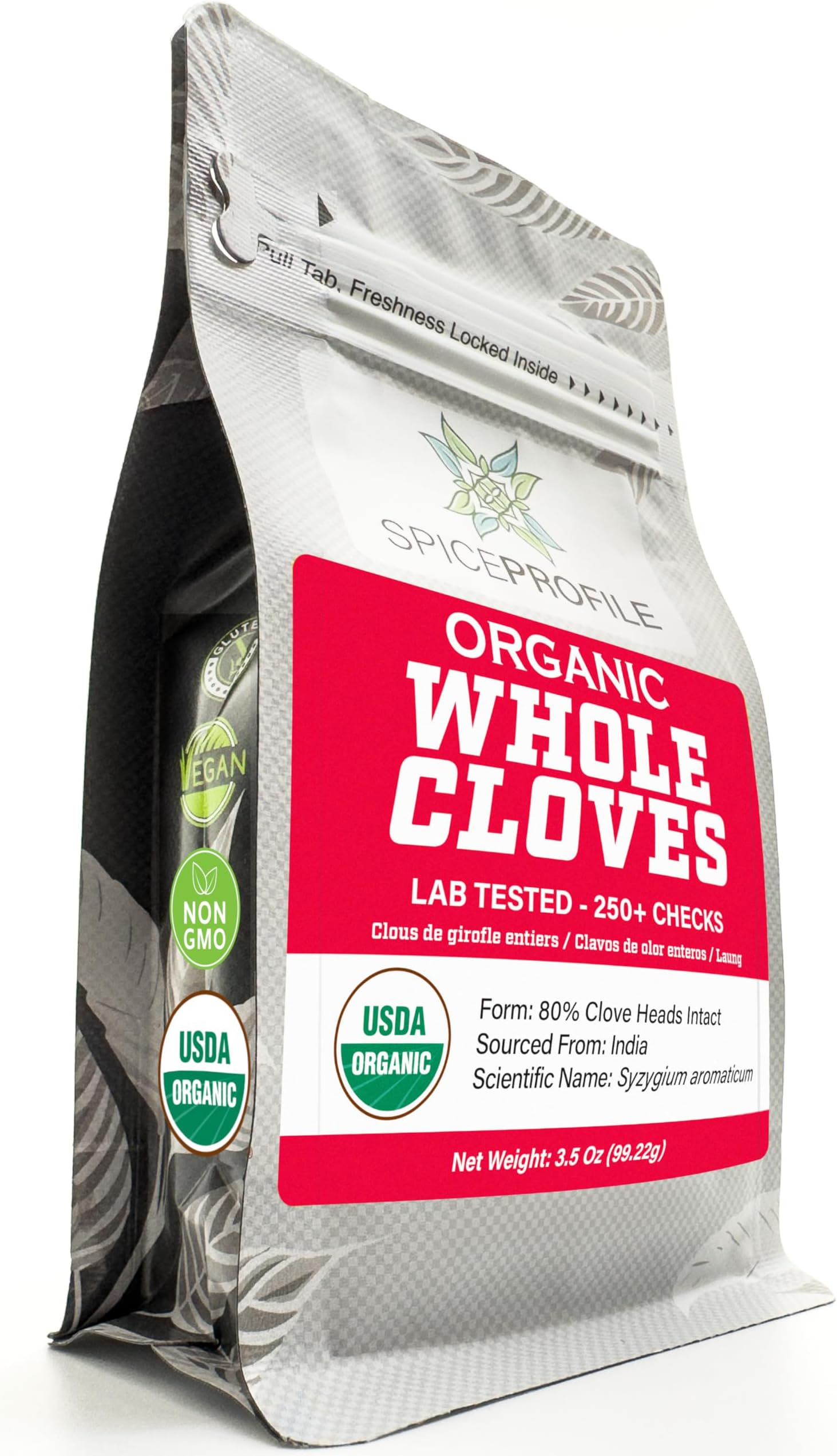 Spice Profile USDA Organic Whole Cloves, Lab Tested, Resealable 3.5 oz Pouch, Laung, Clavos de Olor