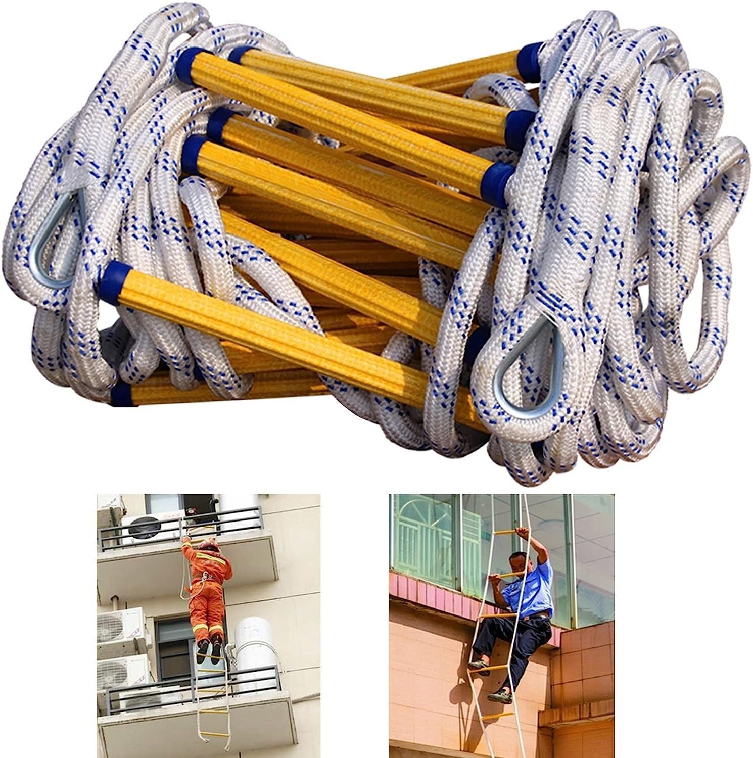 Escape Rope Ladder, Emergency Training, With Quick Use Hooks And Gloves, Deployment, Easy To(8m/26ft)