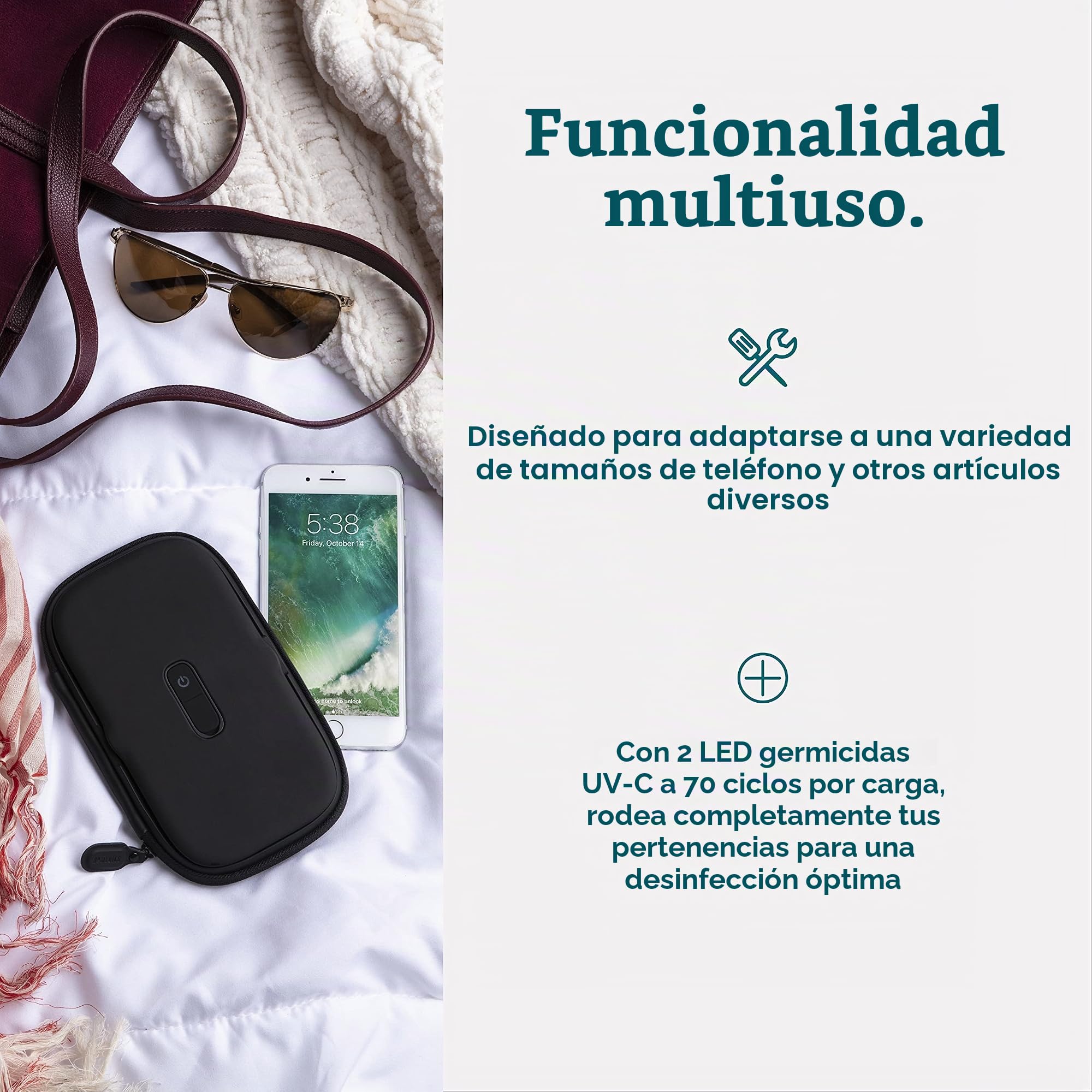 HoMedics Desinfectante de teléfono con protección UV, mata hasta el 99,9% de las bacterias y virus a nivel de AND, libre de mercurio