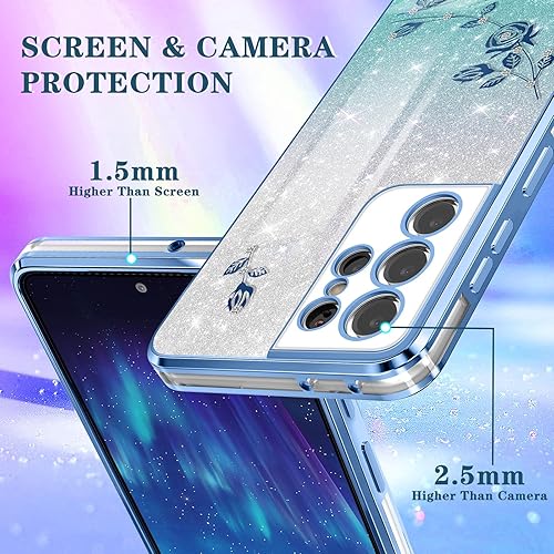 Miniatura 5 de Coralogo Funda 3 en 1 para Samsung Galaxy S21 Ultra con purpurina brillante para mujeres y niñas, cubierta brillante con bonito diseño floral de