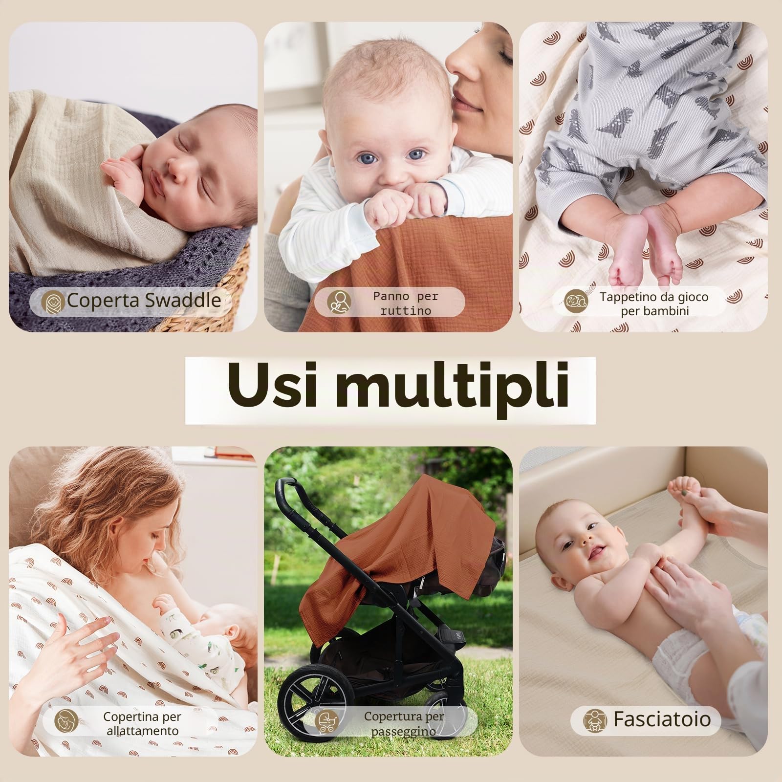 Mussole Neonato 100 x 100 cm 3 Pack Morbido Copertine in Mussola Cotone Unisex Avvolgenti Regalo Bambino Arcobaleno