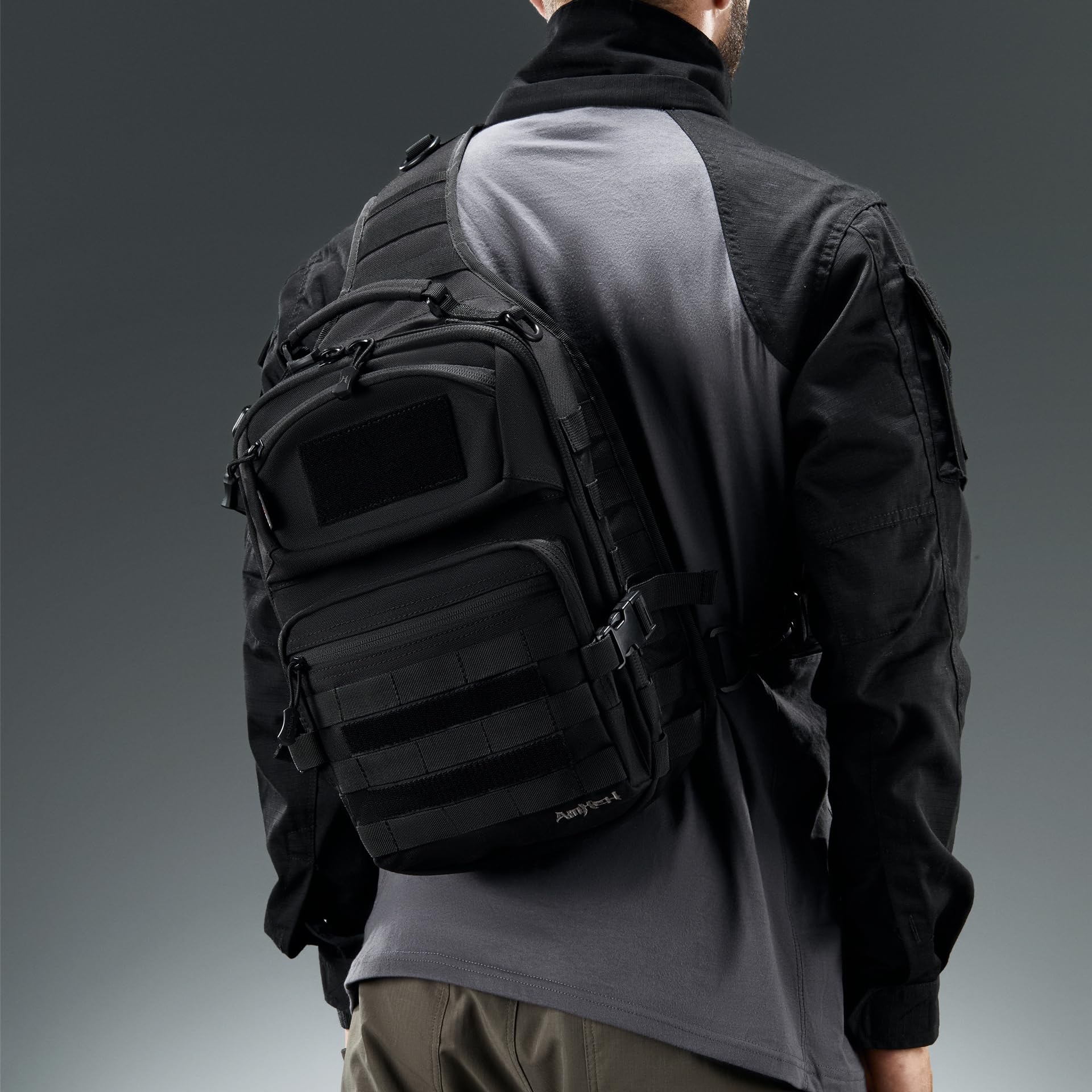 AMHEH 15L Tactical Sling Bag | Quick Access for EDC Hiking, 12 Inch Laptop for Travel, 1050D Fabric, One Size Fits Most (Black)