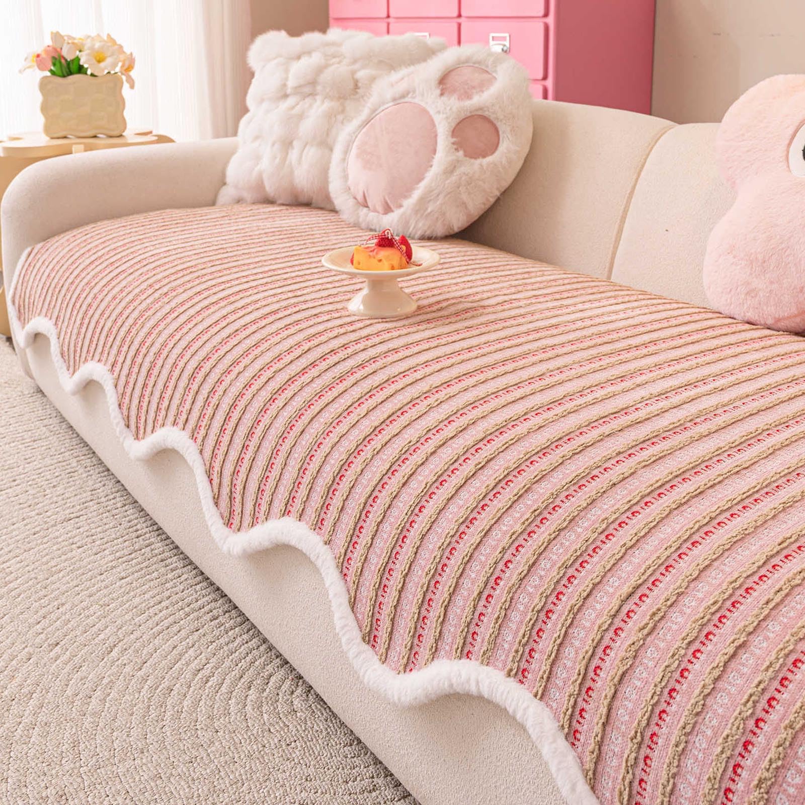 Housse de canapé en demi-velours doux rose de qualité supérieure pour meuble de salon