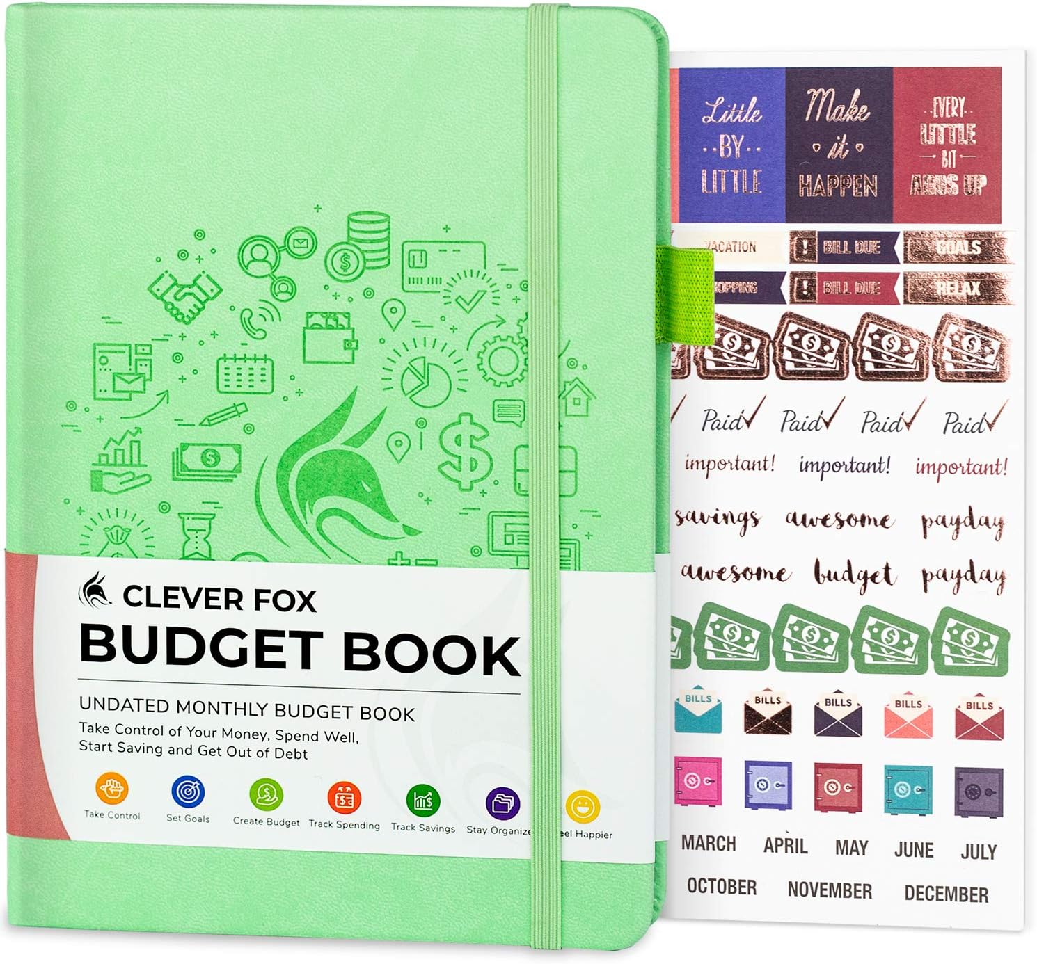 Clever Fox Budget Book – Financial Planner Organizer & Expense Tracker. Money Planner Account Notebook for Monthly Budgeting. Compact (Mint Green)