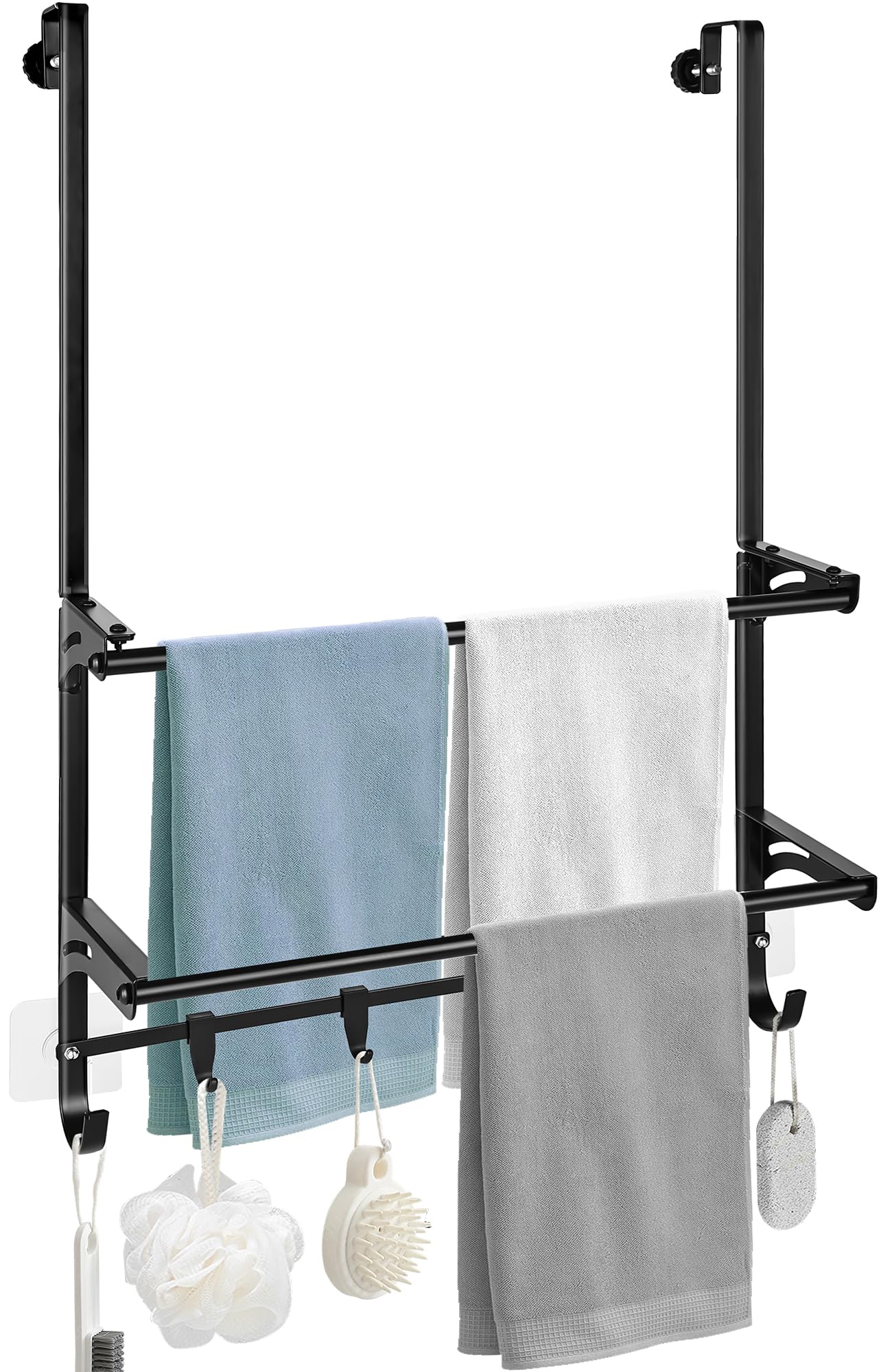 Over The Door Towel Rack, 2-Tier Bathroom Towel Rack with 6 Hooks for Door Hanging, Behind Door Towel Bar Towel Storage Holder for Small Bathroom, 15.9" L x 4.7" Wx 24.1" H