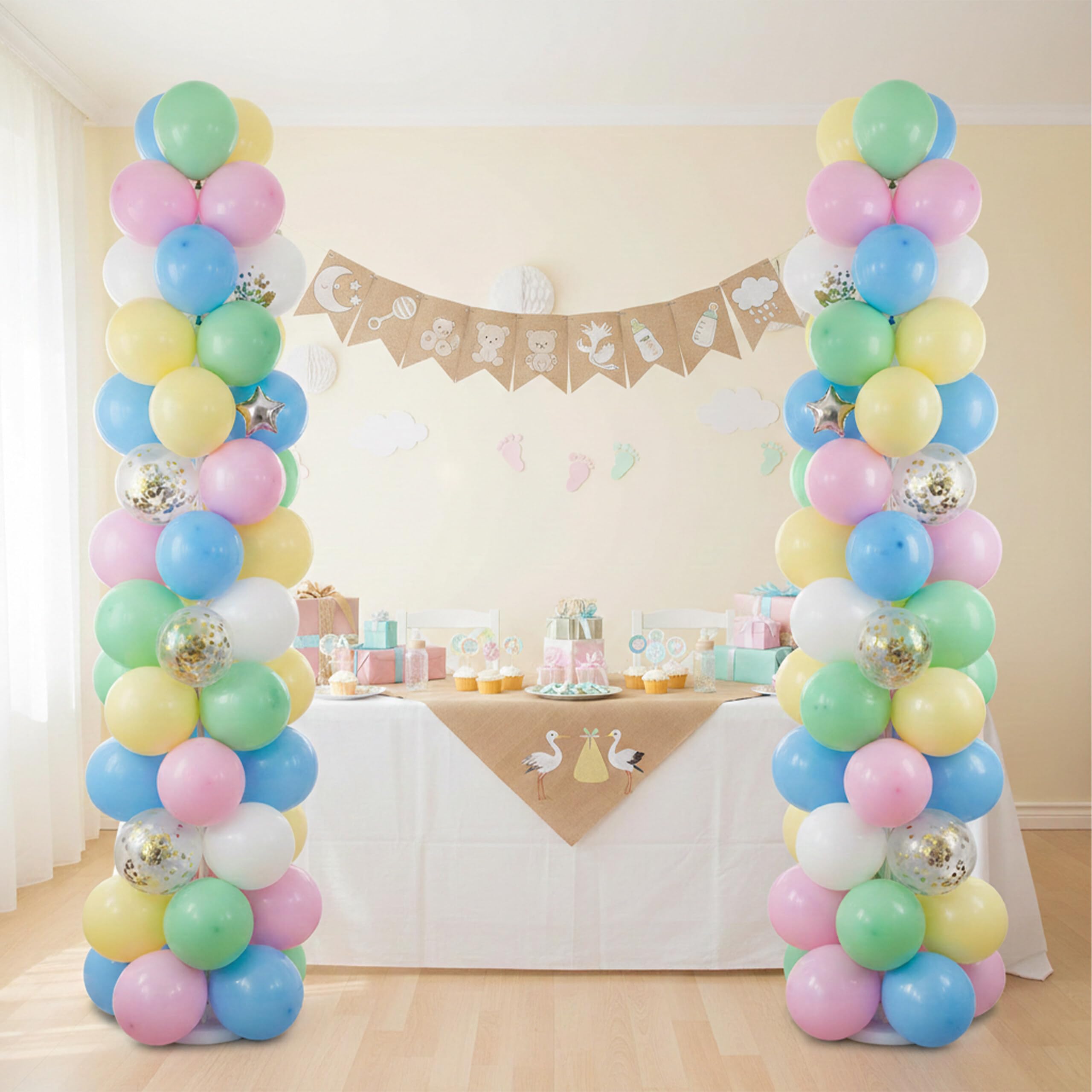 Relaxdays Support Ballons lot 2, Tige télescopique 45-205 cm pour Mariages/Anniversaires, Colonne Argent/Blanc