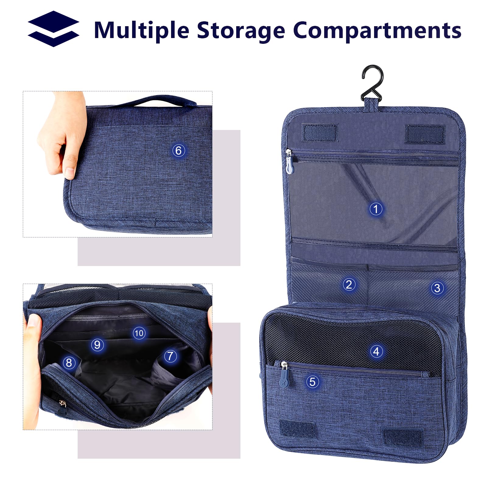 AiQInu Beauty Case da Viaggio, Borsa da toilette da viaggio per Donna Uomo,impermeabile Beauty Case con Gancio per Appendere per Organizzare Oggetti Personali Accessori
