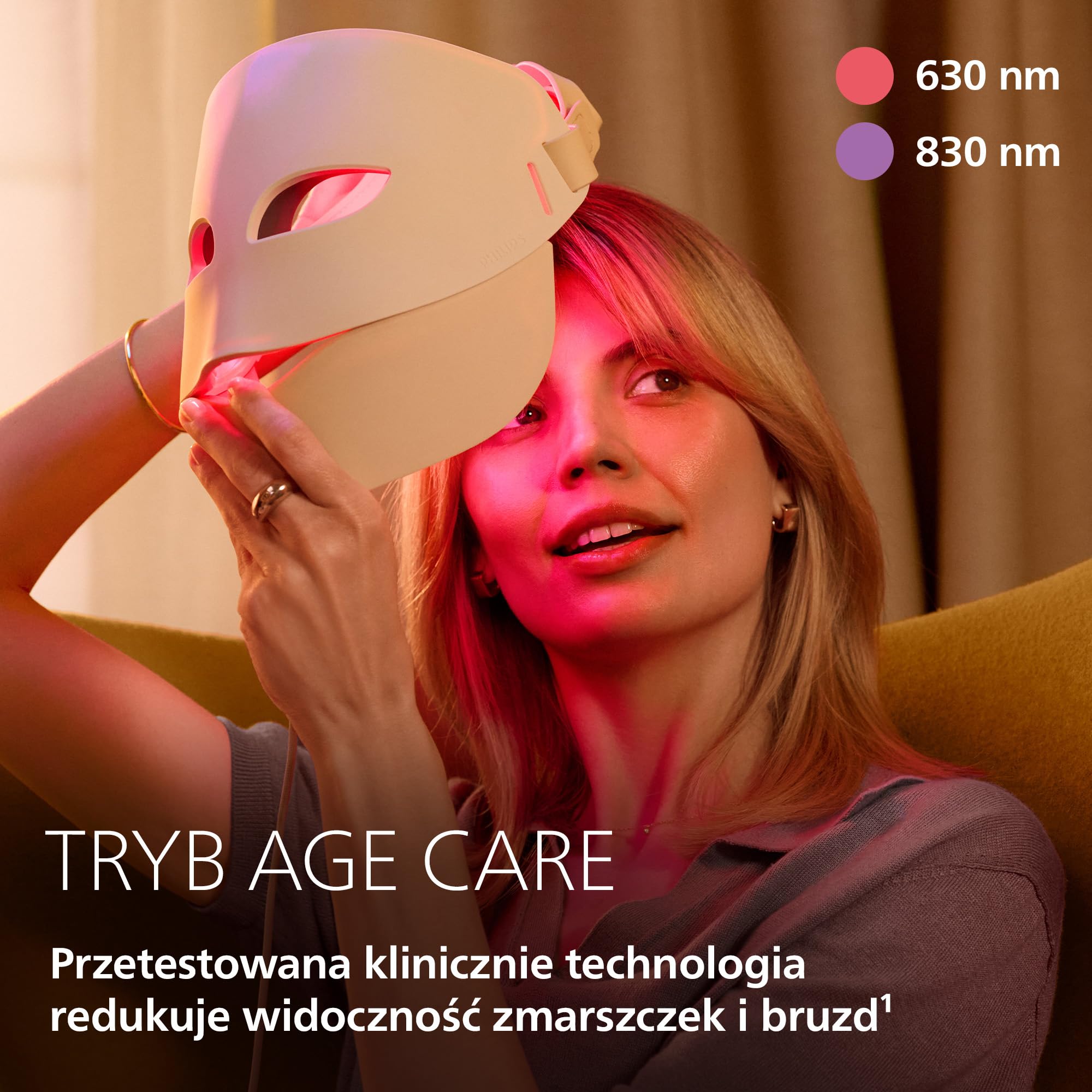 Philips ReAura maska LED: 3-w-1 do pielęgnacji twarzy, okolic oczu i szyi, 3 tryby, światło niebieskie i czerwone oraz bliska podczerwień¹, elastyczne dopasowanie, 10-minutowa kuracja, LTM7100/00