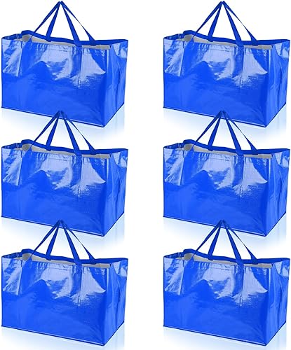 Shappy 6 Piezas Bolsas de Compra Extragrandes Reutilizables con Asas, Bolsas de Comestibles Tejidas Coloridas de Plástico Impermeable