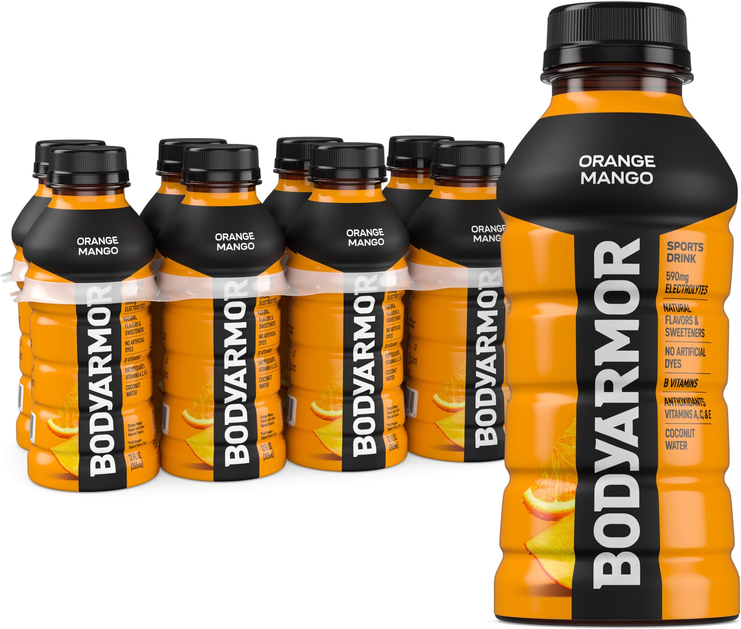 Sports Drink, Orange Mango, Electrolyte Drink Hydration, 12 Fl Oz Bottles (8 Pack), Flavored Coconut Water with B Vitamins & Antioxidants