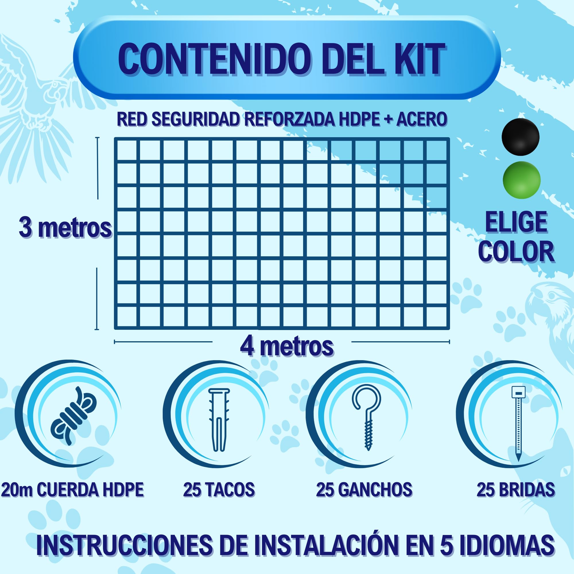 Red para Gatos Reforzada Grande 4x3m - Red para Gatos terraza - Red Gatos Ventanas - Red Gatos Seguridad - Red Gatos Balcon - Red Seguridad niños - Red protección Gatos. (Negro)