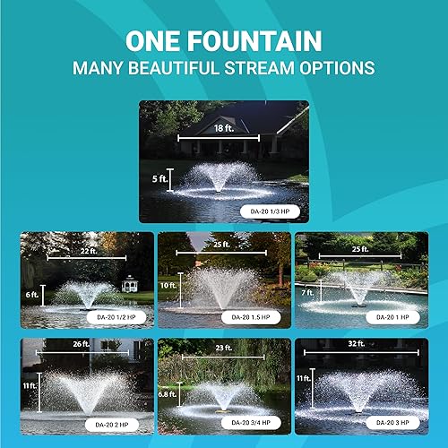 Miniatura 19 de Scott Aerator Aireador de estanque de pantalla DA-20 - Cable de potencia de 1/2 caballos de 230 V 200 pies Fuente de estanque aireador Bomba