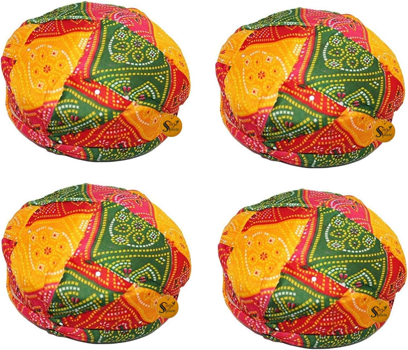 Rajasthani Traditional Turban Pagdi Safa for Marriage Mehandi Holi Function Decoration for Kids, Men and Women (Free Size) (Pack of 4)