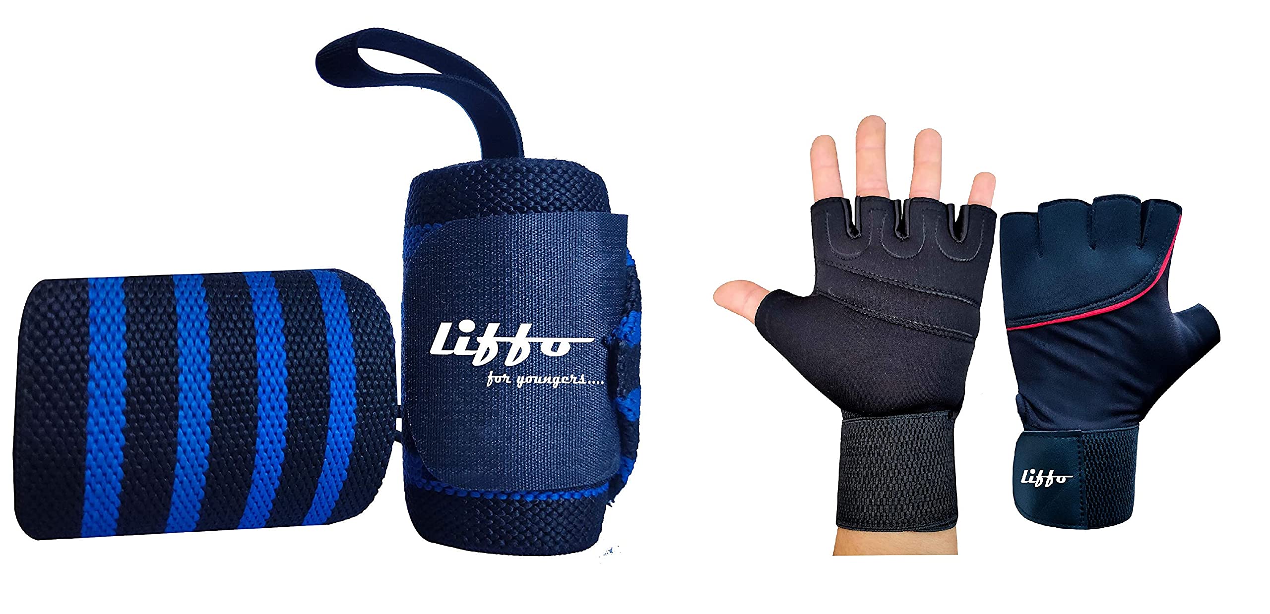 Liffo® Wrist Supporter for Gym with Gloves Combo Pack of 2 (Blue) (B09B6Z6LR8) Amazon Price History, Amazon Price Tracker