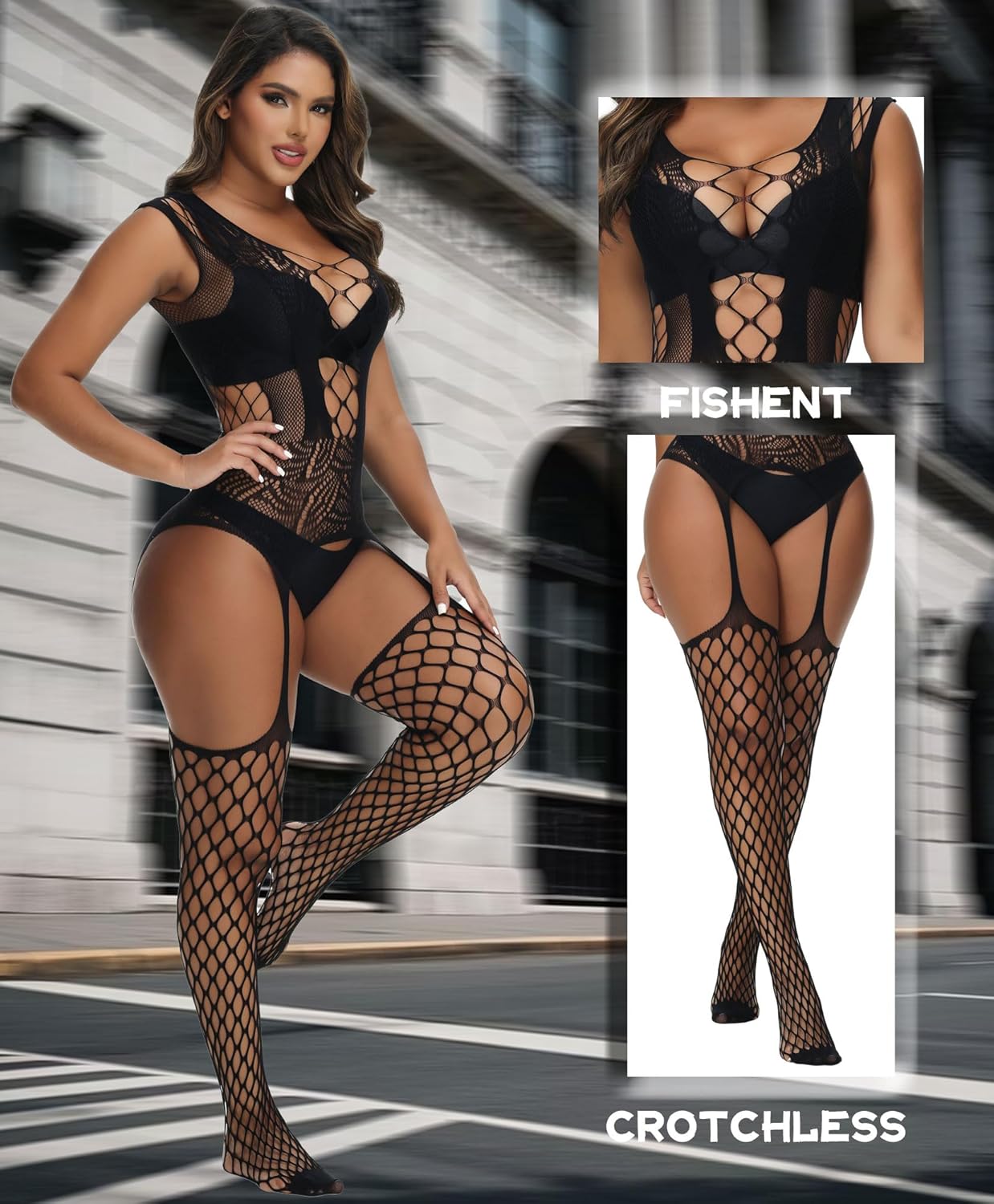 XIUSEMY Women Sexy Bodystocking One Piece Badydoll Fishnet Lingerie Nightwear Plus Size - Image 2