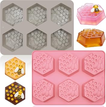2 Pcs Bee Silicone Molds Bee Soap Molds Honeycomb Chocolate Mold Honeycomb Cake Mold Honeybee Soap Moulds Beehive Ice Cube Tray for Desserts Pudding DIY Wax Melts Candle Beeswax