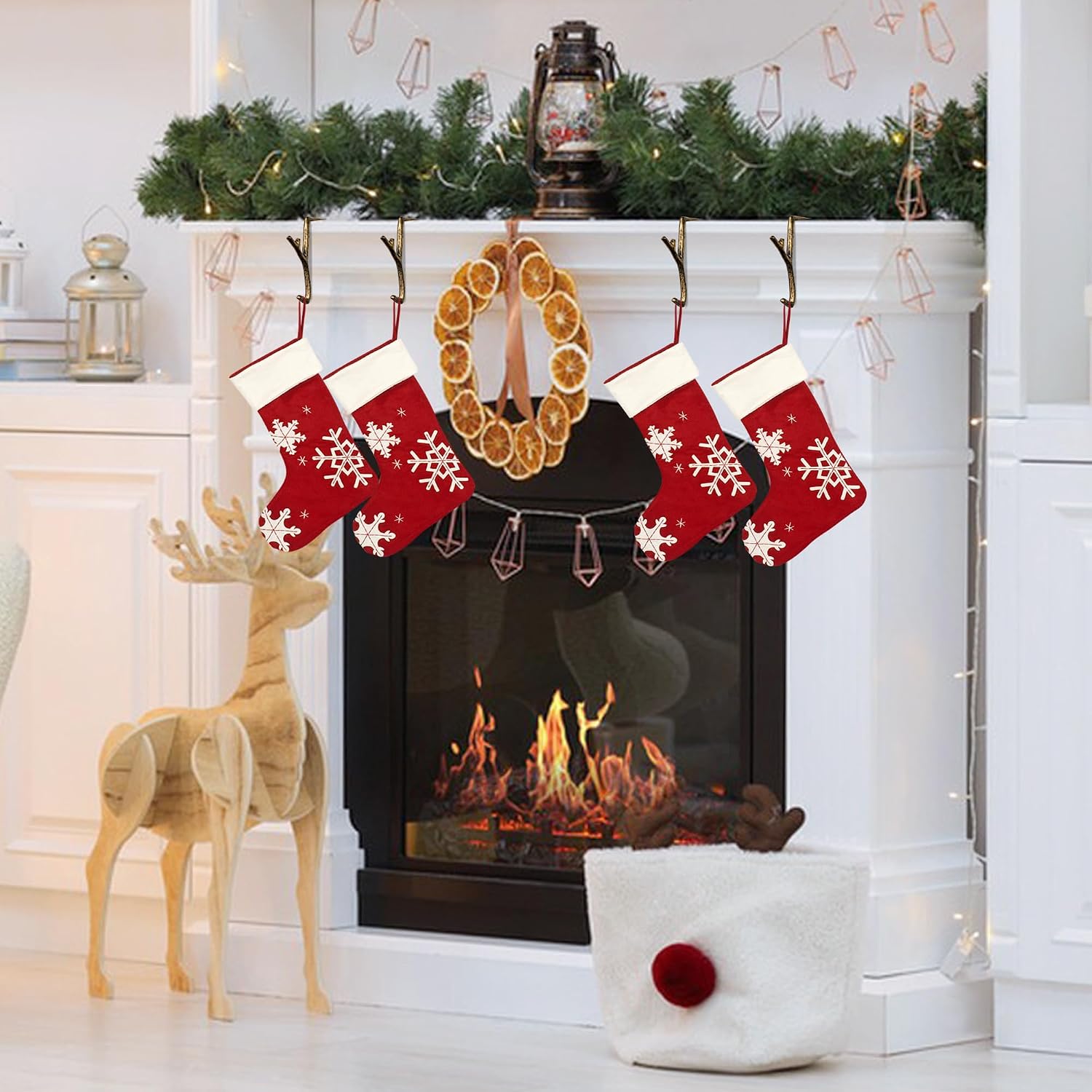 PURPLE STAR 1N 2 Pcs Brown Cast Iron Christmas Stocking Hangers for Mantle - Multi-Use Stocking Hook with Non-Slip Pad