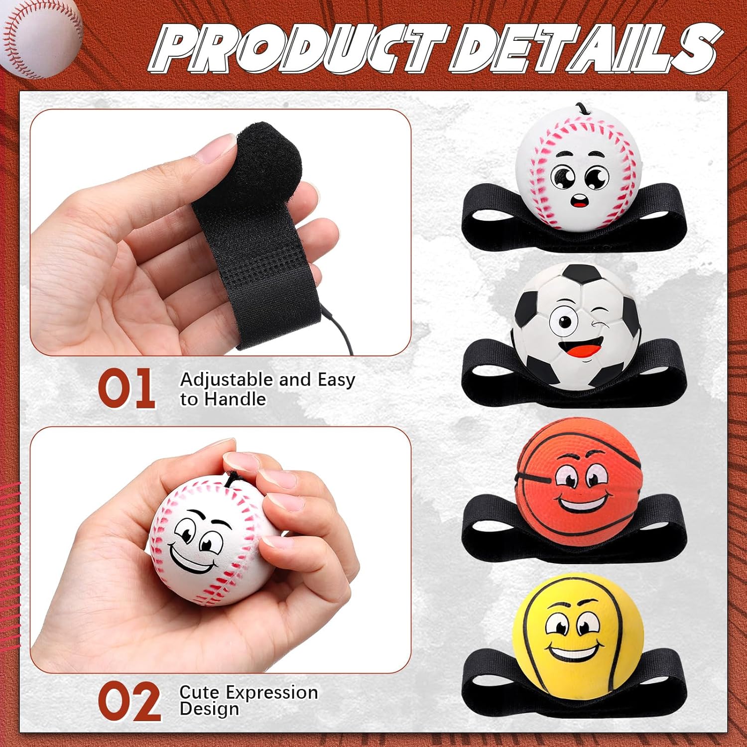 Halloscume 18 Pcs Wrist Return Balls on a String Face Return Sport Balls with Elastic Strap Wrist Exercise for Adults for Fun Outdoor Activity Sports Team Gifts (Multiple Style)