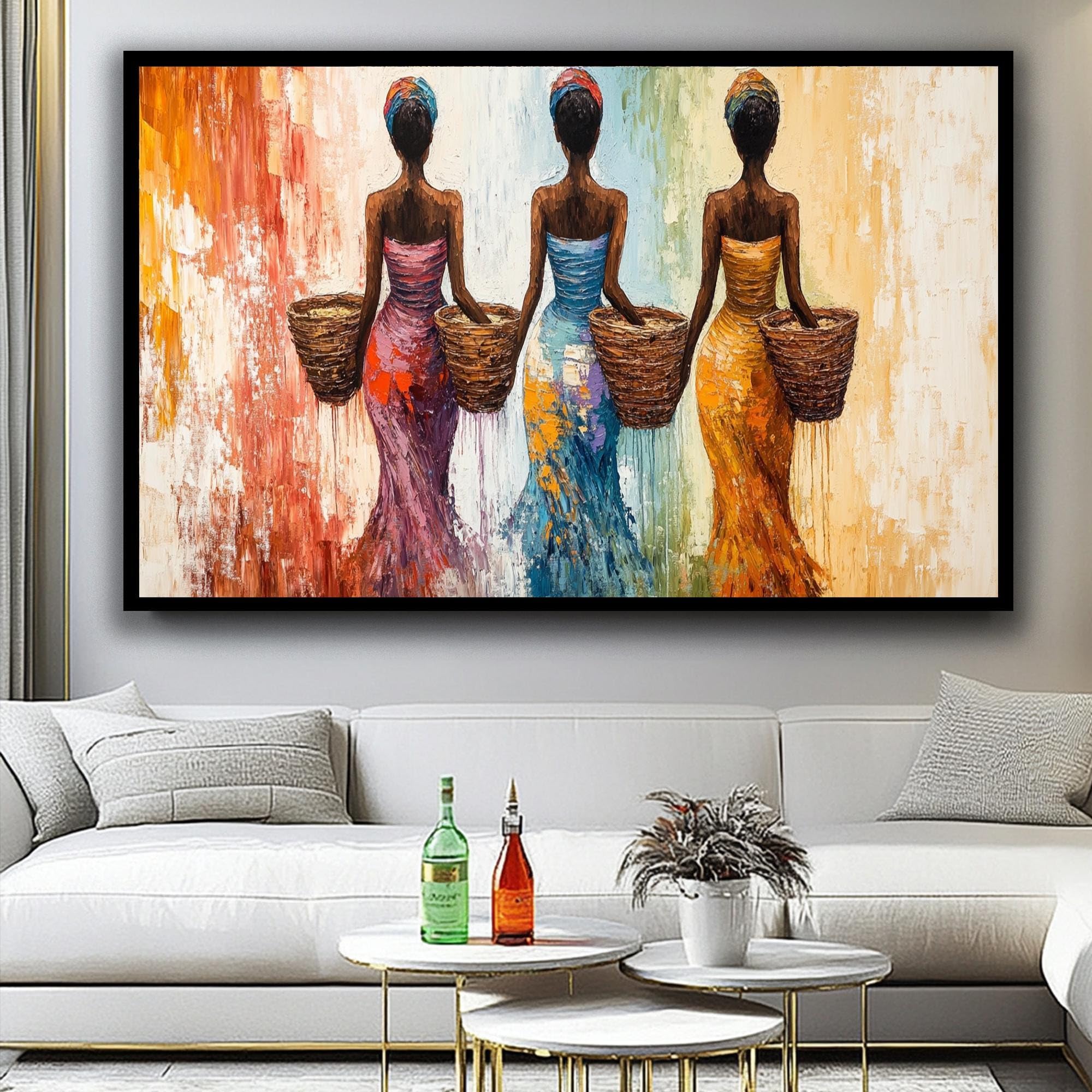 TONGYINLI African Women Canvas Wall Art: Colorful Abstract Canvas Oil Painting, Female portrait Posters Home Bedroom Artwork(60x80cm/Frameless)