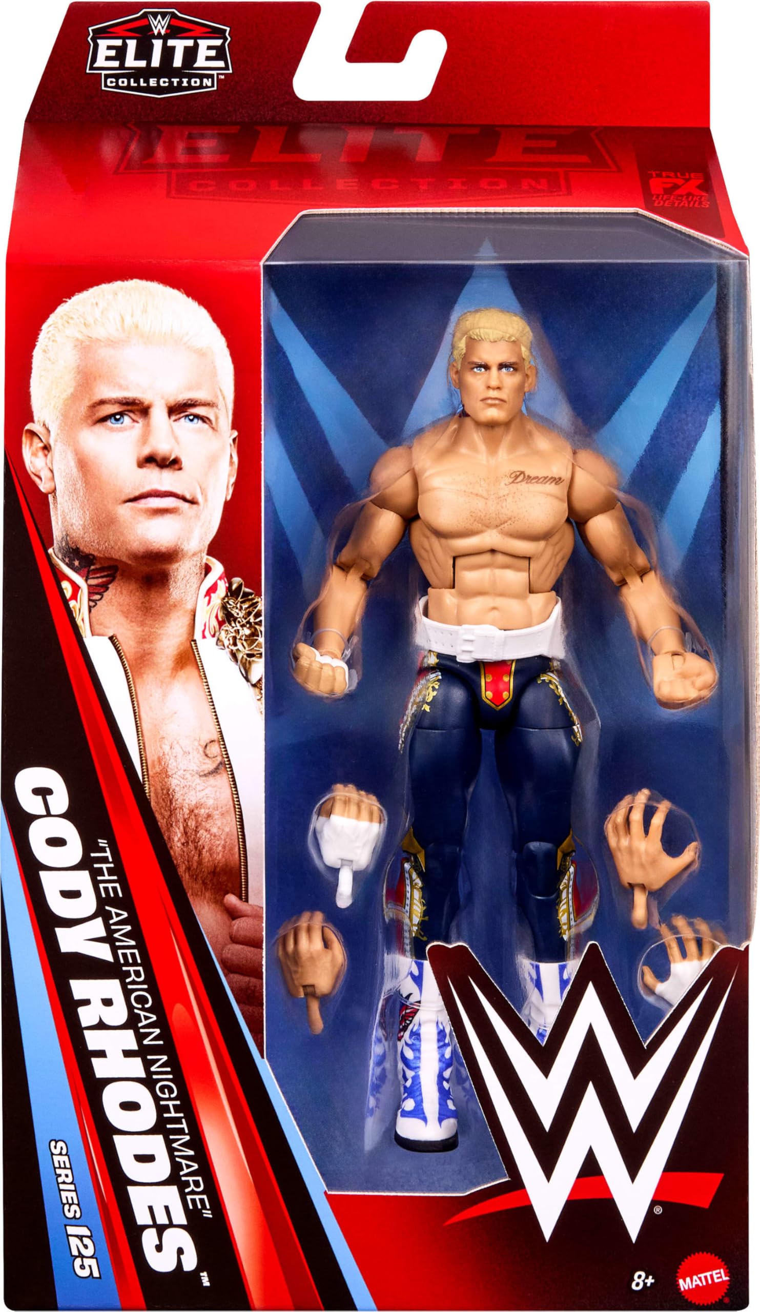 Mattel WWE Elite figurka i akcesoria, seria #125 zestaw, 15 cm kolekcjonerska Cody Rhodes z 25 punktami artykulacji i wymiennymi rękami