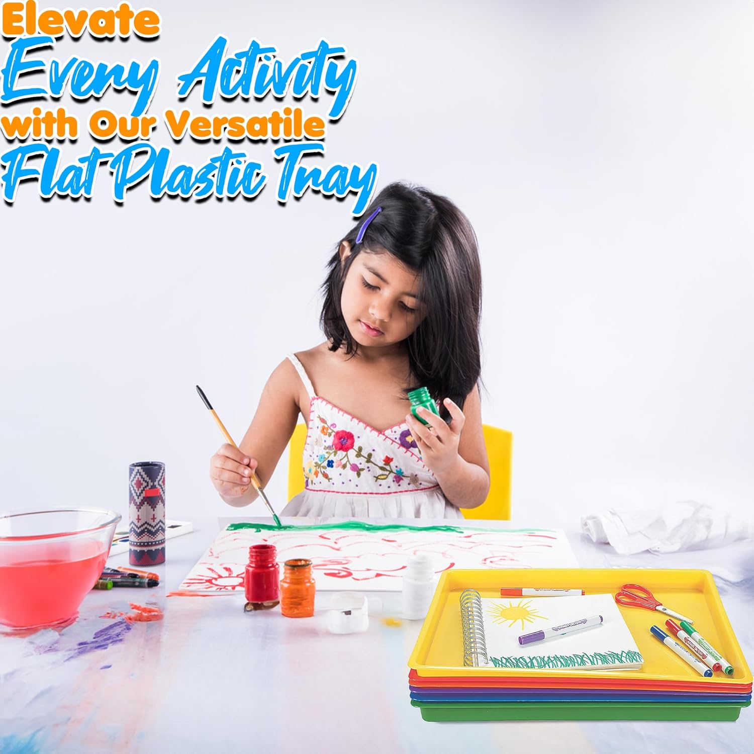 Fun Express Plastic Trays for Classroom Organization - Set of 6 Colorful Art & Craft for Kids | Stackable Activity Trays for Preschool, Daycare & Educational Activities | Multi-Purpose Design