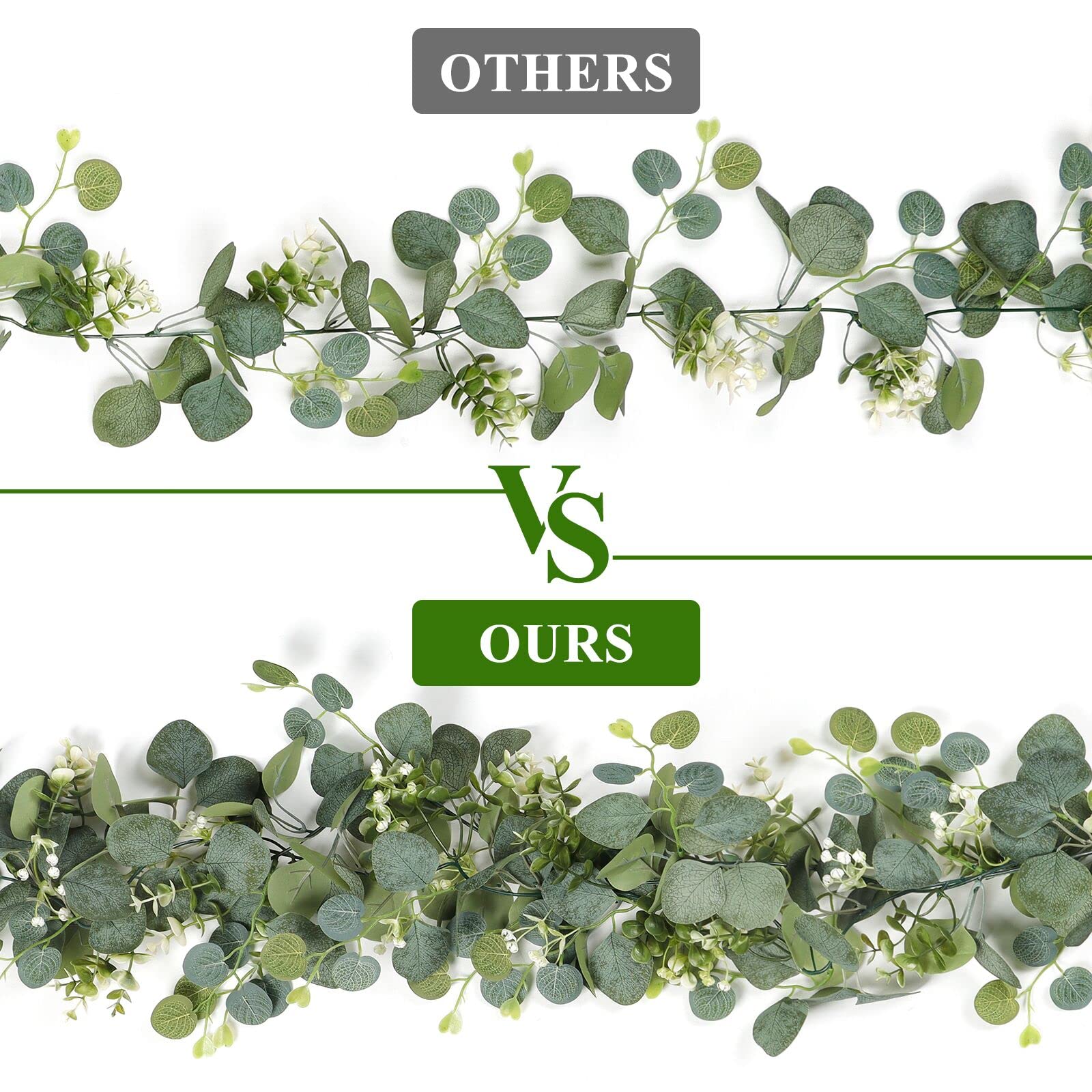 TOCHGREEN Ghirlanda di eucalipto artificiale, 2 pezzi, 1,5 m, finta ghirlanda verde con fiori bianchi di bosso artificiale, ghirlanda di piante rampicanti per sfondo nuziale, runner da tavola