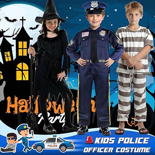 Miniatura 6 de Joycover Disfraz de oficial de policía para niños, uniforme, disfraz de Halloween para niños y niñas, disfraz de policía, kit de juego de rol para