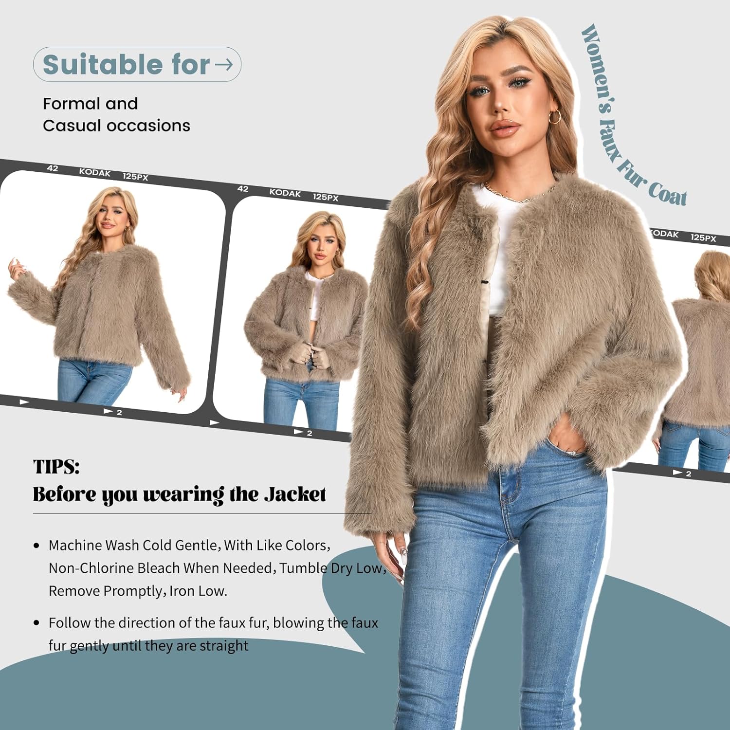 Fur Coats For Women, 2025 Plus Size Faux Fuzzy Jacket Fluffy Long Sleeve Winter Coat with Pockets. - Image 5