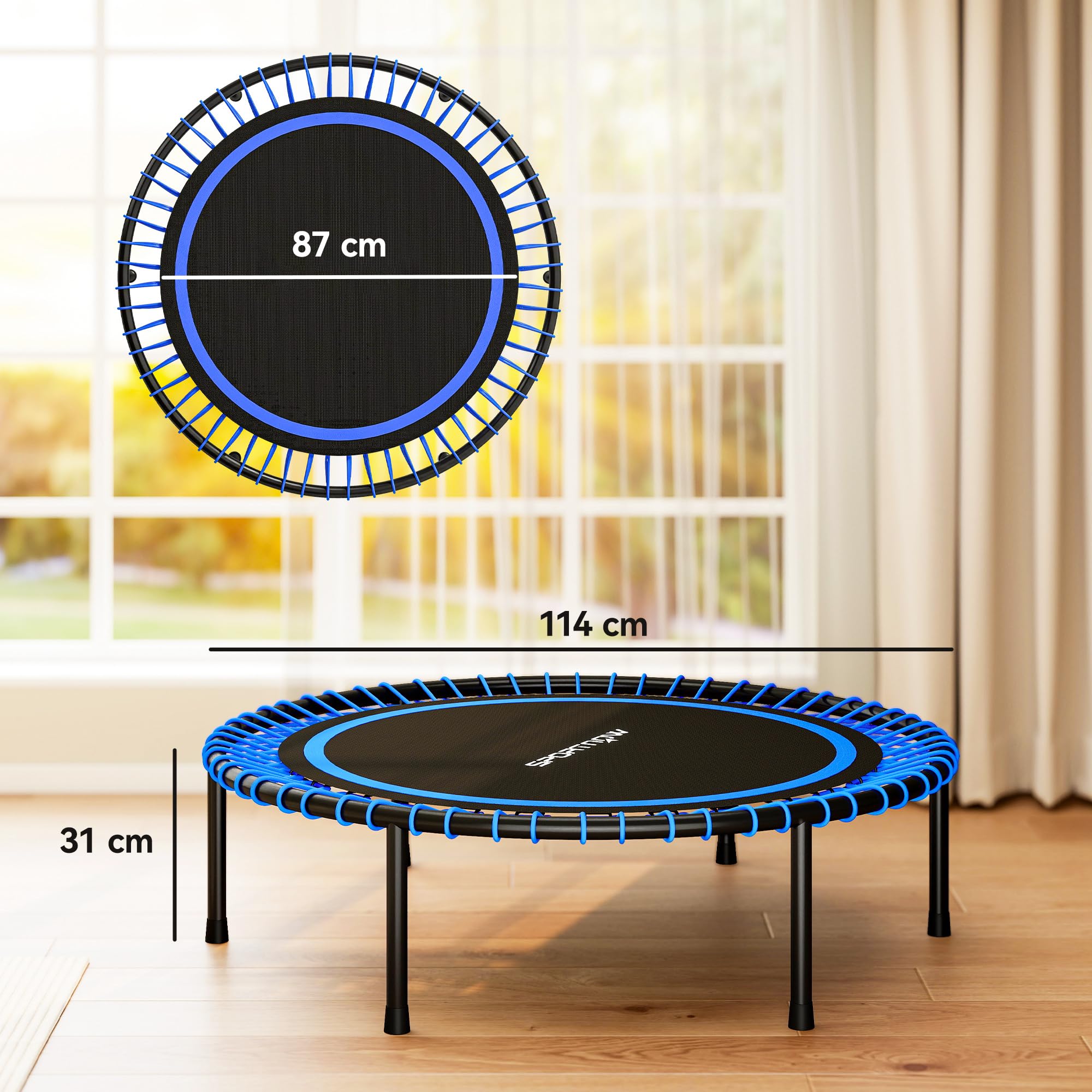 SPORTNOW Trampolino fitness per adulti Ø114 cm, trampolino elastico con telaio in acciaio rinforzato, carico 200 kg, per allenamento gambe, corpo in casa, ufficio, palestra