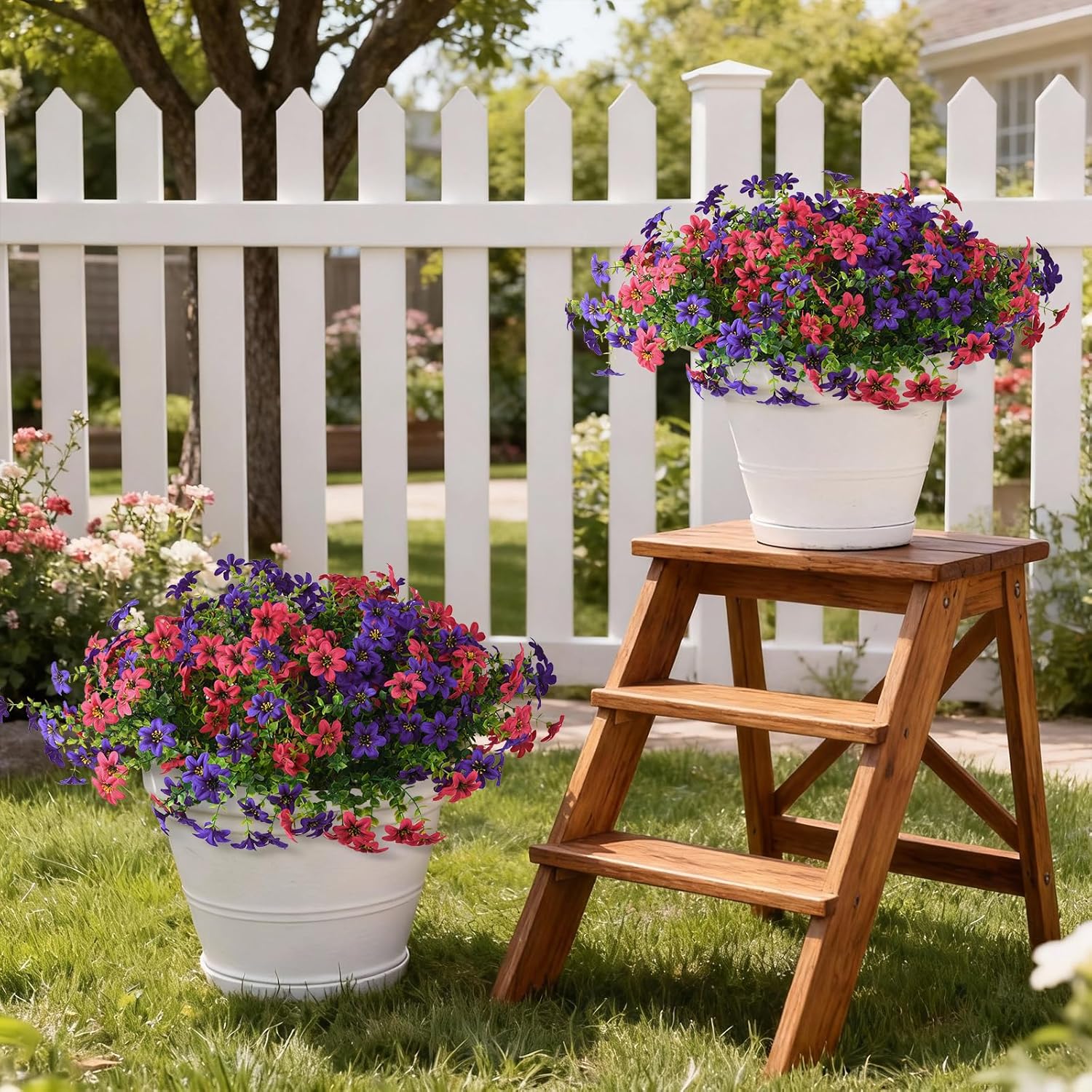 ZFProcess Artificial Flowers Hanging Baskets, Multicolor 12 Bundles Faux Flower Outdoor Hanging Basket Spring Summer Decoration, Fake Flowers Plants for Porch Patio Balcony Home Yard Decor (Fuchsia)