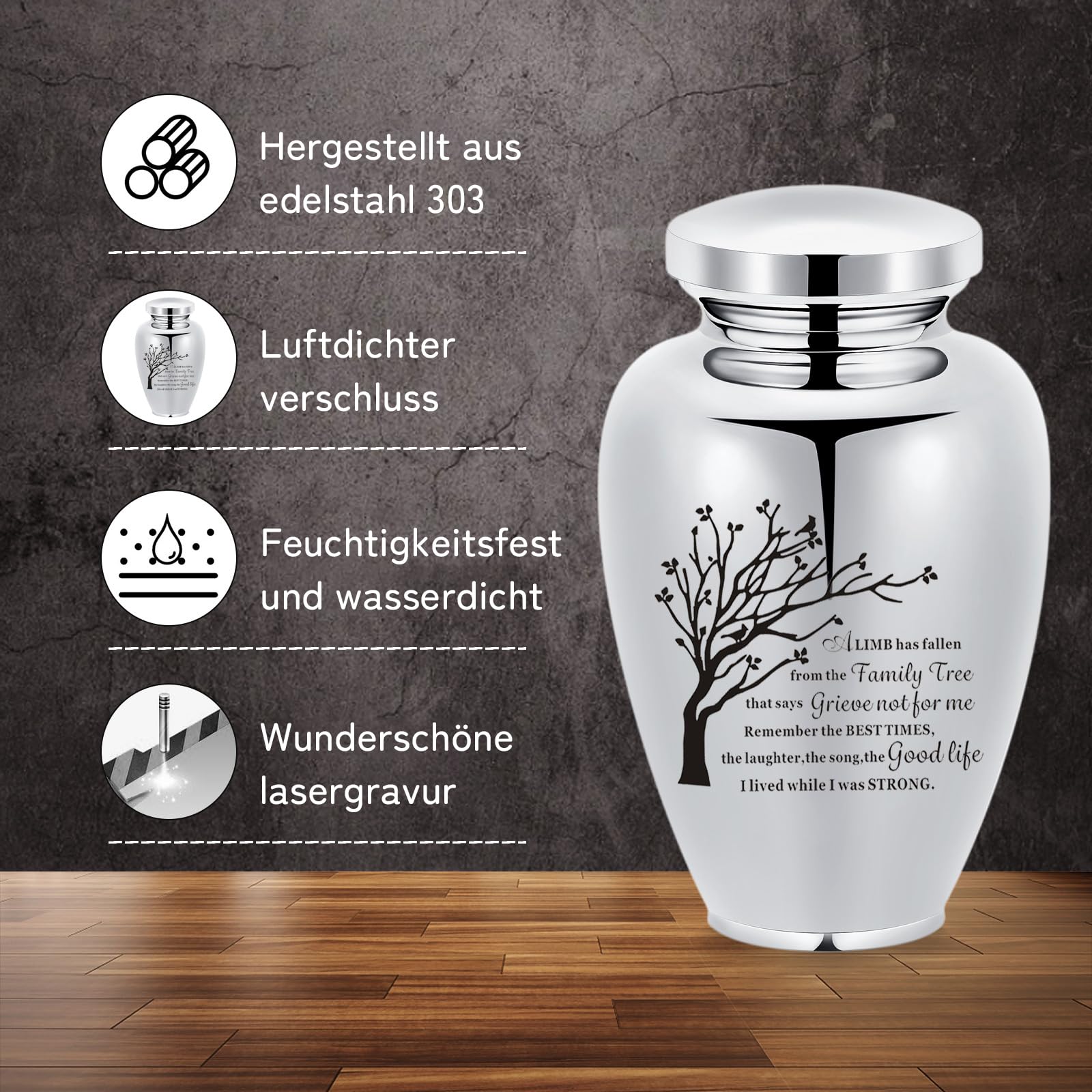 Cremation Urns for Dogs Cats Ash Holder Large Urns for Human Ashes Memorial Urn for Adults Male Female Keepsake Funeral Urn (Silver-tree) - Image 4