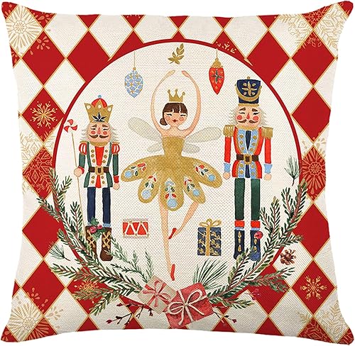 Miniatura 2 de LOHDALOLF Juego de 4 fundas de almohada verdes de Navidad de 18 x 18 pulgadas, fundas de almohada decorativas de copos de nieve con árbol de