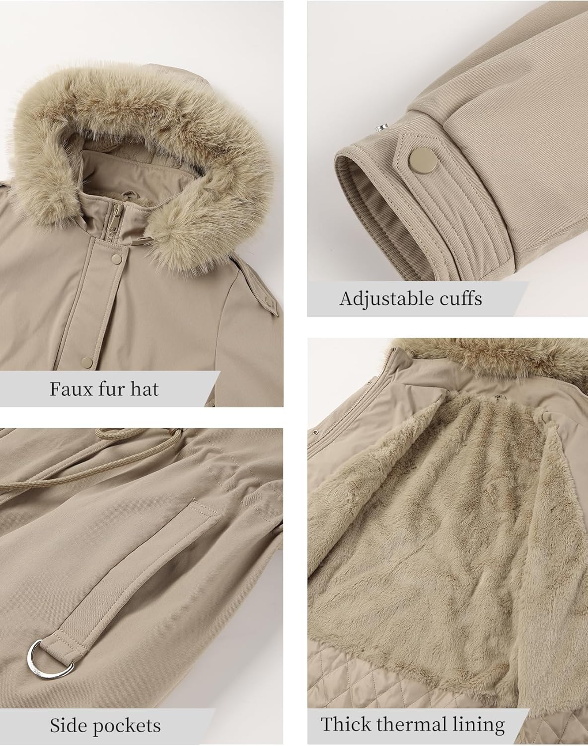 Bellivera Women's Plus Size Parka Jacket Long Winter Warm Hooded Zipper Coat - Image 4