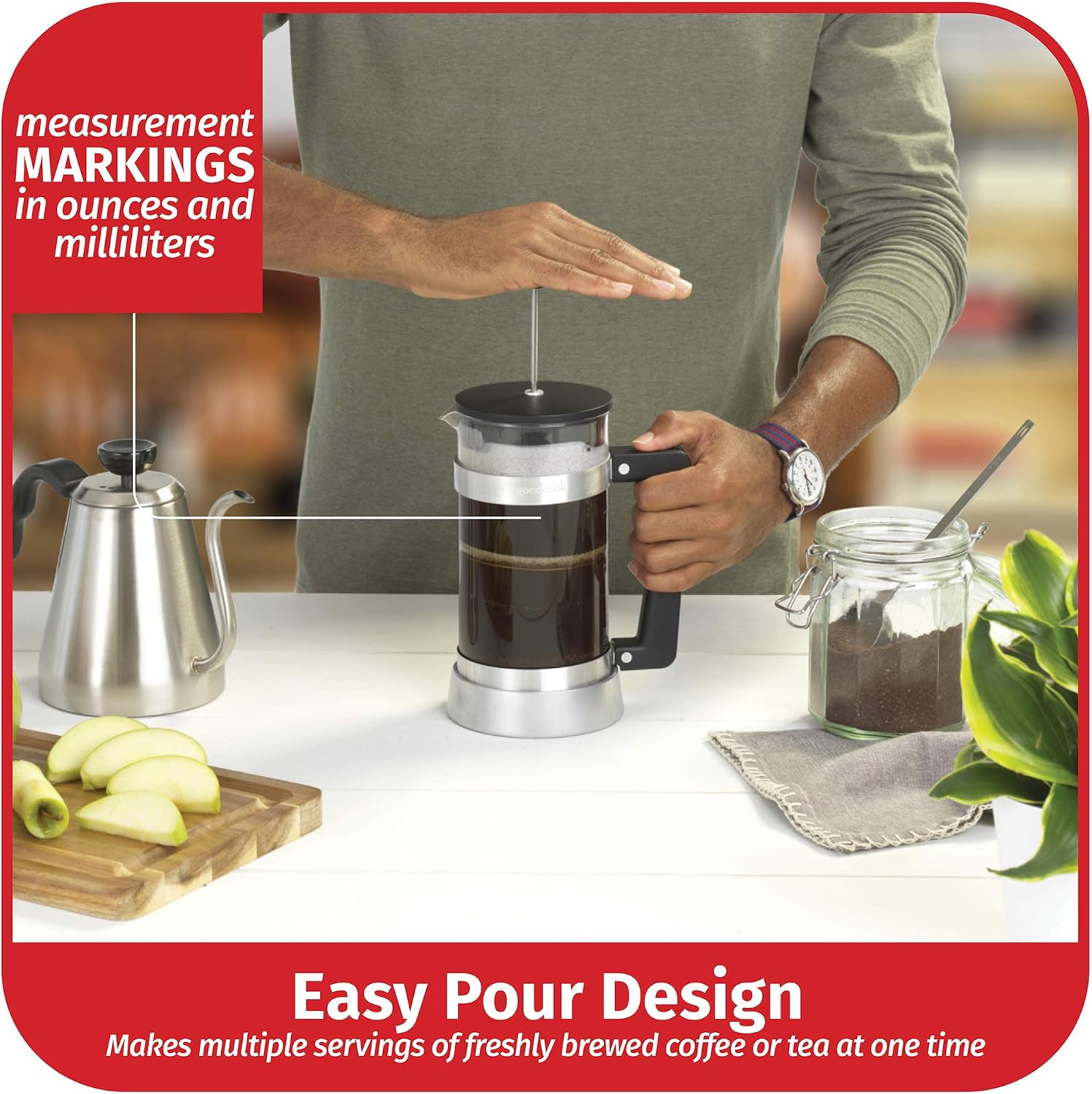 Goodcook Koffe 8-Cup Glass Coffee Press with Stainless Steel Frame