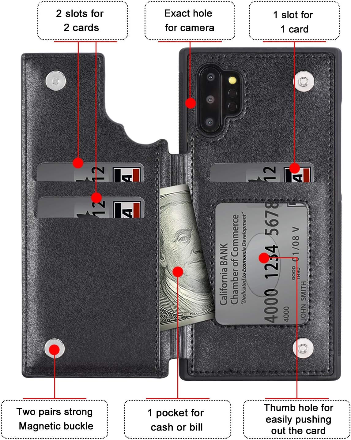 Arae Case for Samsung Galaxy Note 10 Plus/Note 10 Plus 5G PU Leather Wallet Case with Card Pockets Back Flip Cover for Samsung Galaxy Note 10+ / Note 10+ 5G (Black)