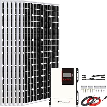 1350W Off Grid Solar System Kit 24V Solar Panel Kit for Cabin 6PCS 225W 12V Monocrystalline Solar Panel + 60a MPPT Charge Controller + Z Brackets Mount