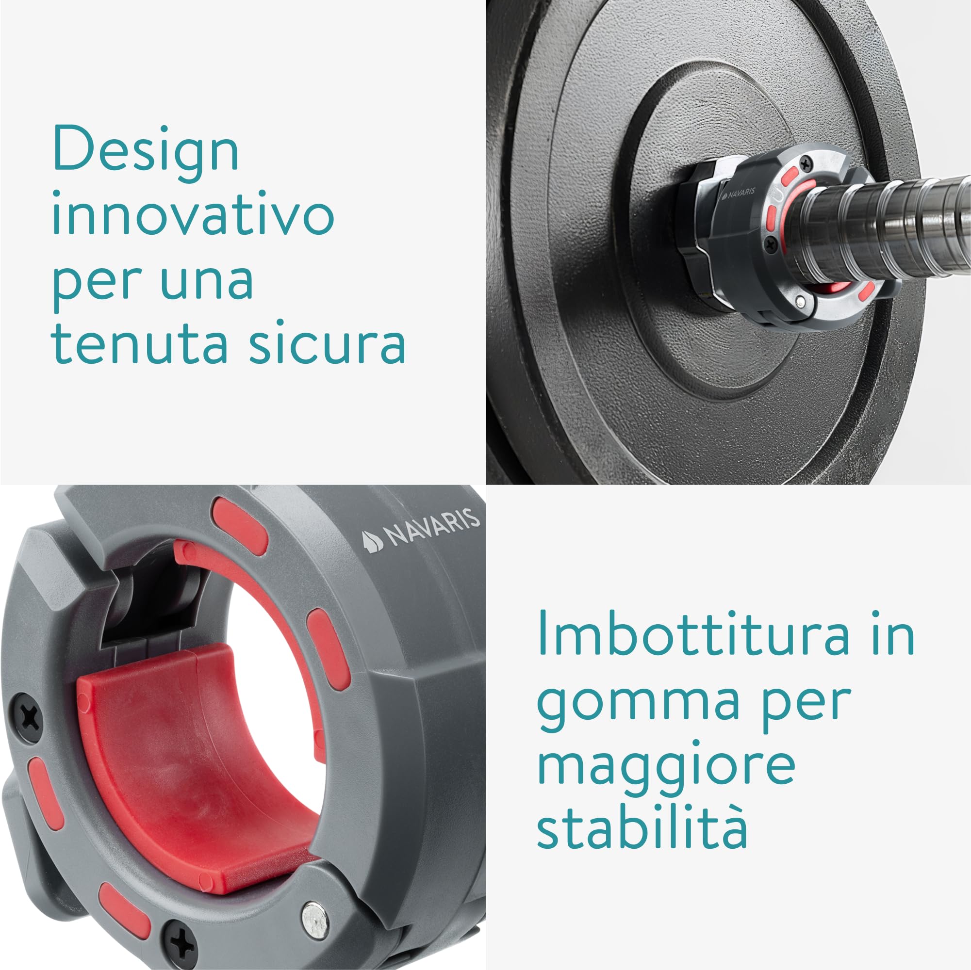 Navaris Morsetti Bilanciere Palestra - Set di 2 Ferma Bilanciere con Pesi da Casa - Ø 50 mm - Chiusura Rapida e Design Magnetico per Bilancieri Palestra - Leggeri e Resistenti