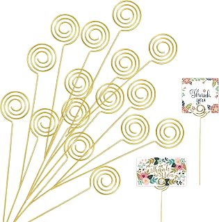 30Pcs Floral Card Holder Picks Centerpiece Picture Holder Metal Wire Floral Place Card Holder Short Round Flower Card Holder Stick Memo Holder Pick for Wedding Party Birthday Office Gold 4.7 Inch