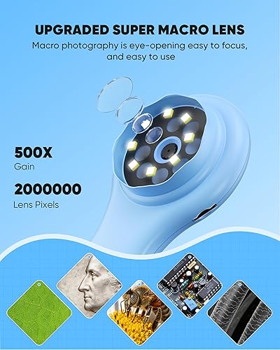 Miniatura 45 de Microscopio para niños - Mini microscopio digital de bolsillo para niños, lupa portátil USB 500X, zoom 4X, regalos de cumpleaños de Navidad