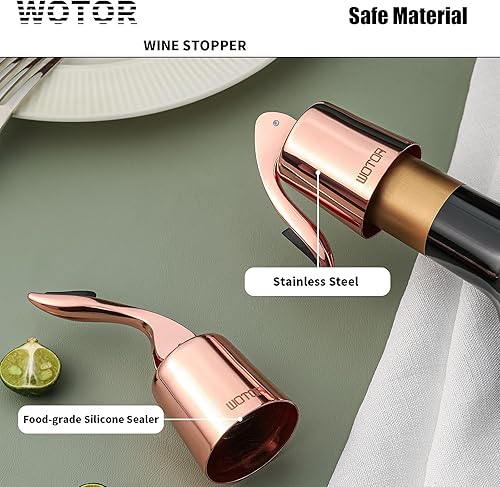 Miniatura 10 de WOTOR Tapones de vino de acero inoxidable para botella de vino, tapón con silicona reutilizable, a prueba de fugas, mantiene fresco, triple color,