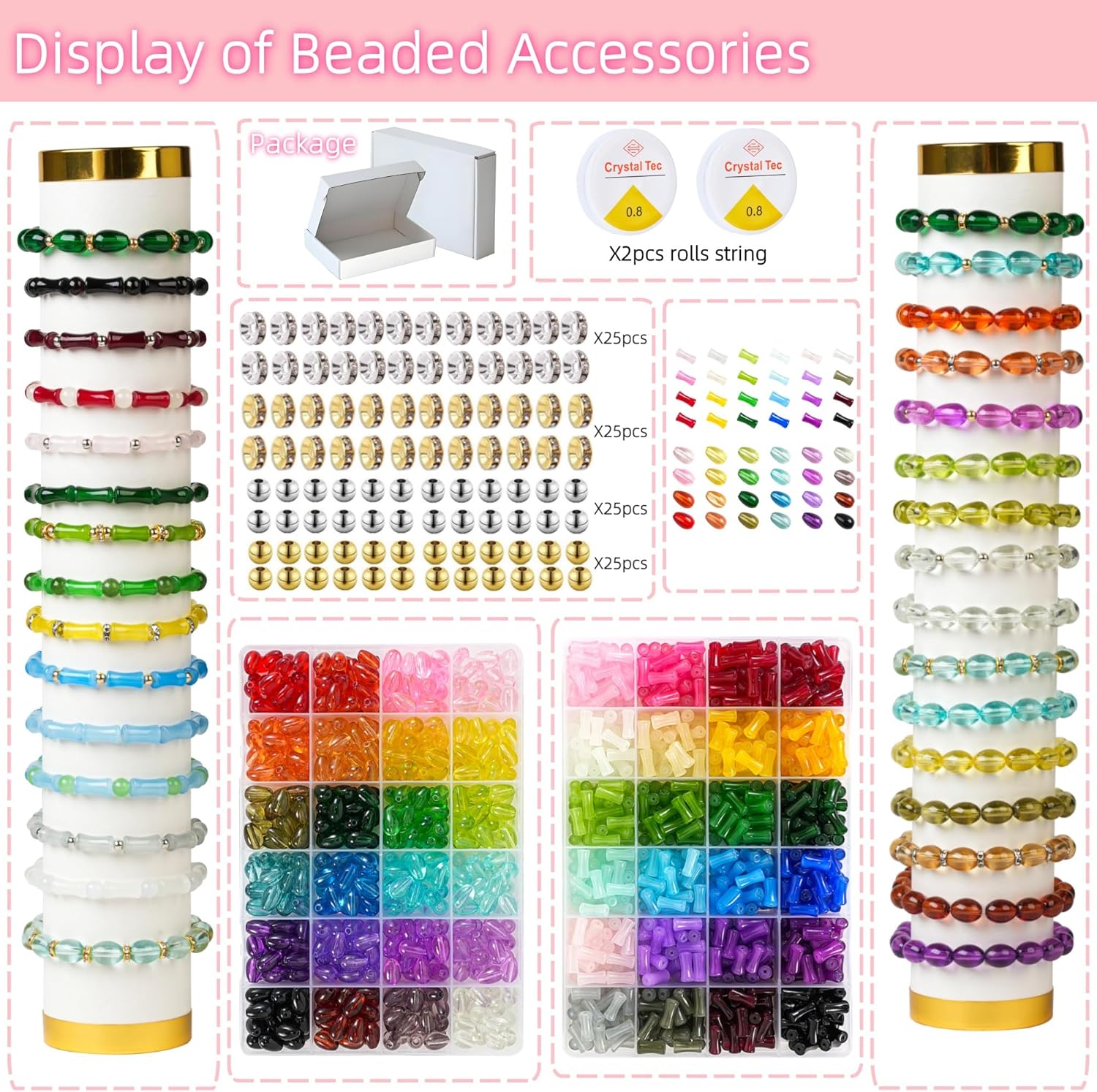 REVKI 1200pcs Glass Beads Bracelet Making Kit, 48 Colors Crystal Beads for Jewelry Making,Strange Shaped Glass Beads for Bracelets and DIY Crafts(Teardrop and Bamboo) - Image 2