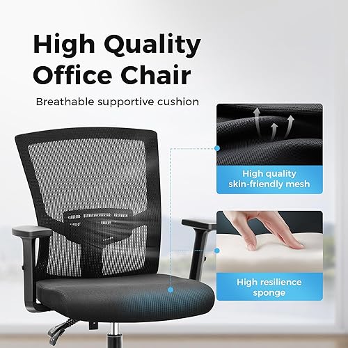 Miniatura 5 de MAISON ARTS Silla ergonómica de oficina de malla, silla de escritorio para el hogar, silla de trabajo con respaldo medio para computadora con malla