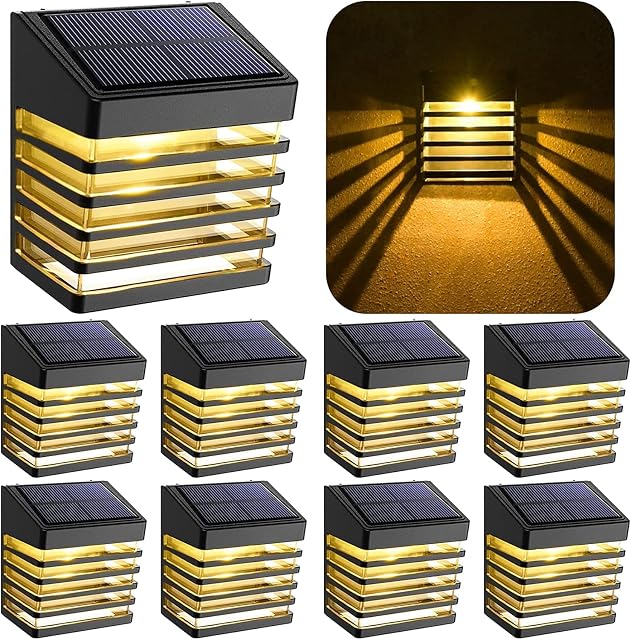 N\A Solar Fence Lights (8 Pack), Decorative Lights LED Garden Lights, Waterproof Solar Lights for DeckPatio, Fence, Yard, Garden, Garage, Stair, Gate, Wall, White