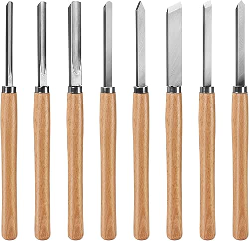 HAUTMEC Professional Wood Turning Chisel 8 pcs Set, Lathe Chisel